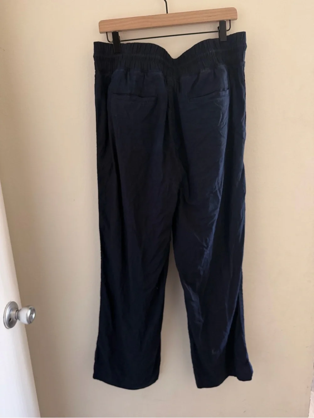 Quince 100% European Linen Wide Leg Pants Blue Relaxed Trousers Large Drawstring